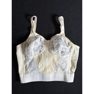 Bali Vintage Longline Bra 3300 36C Lace Semi-sheer cup Boning